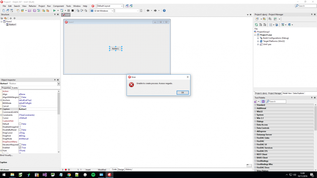 Erro Delhpi XE7 com Windows 10.png