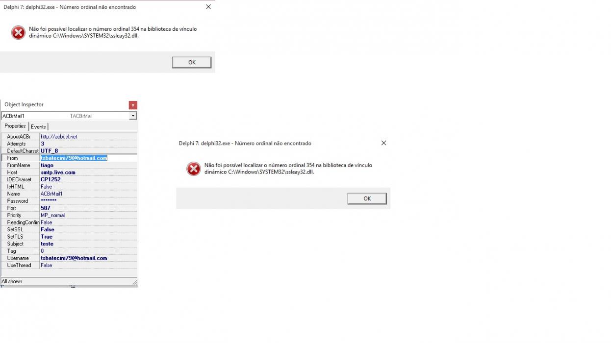 imagem com erro ao entrar no projeto , junto com imagem de conf de email teste.jpg