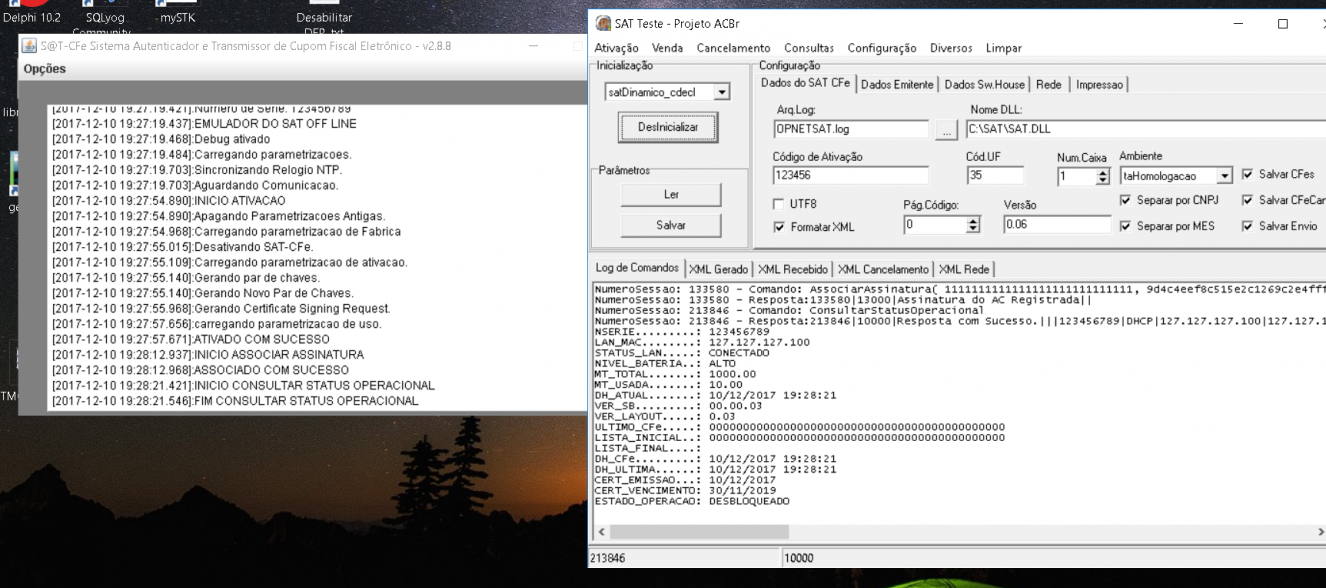AtivacaoSATEmuladorSucessoD2007Win10.PNG