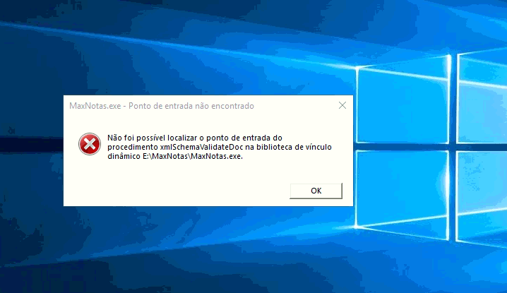 Erro: Não foi possível localizar o ponto de entrada do procedimento