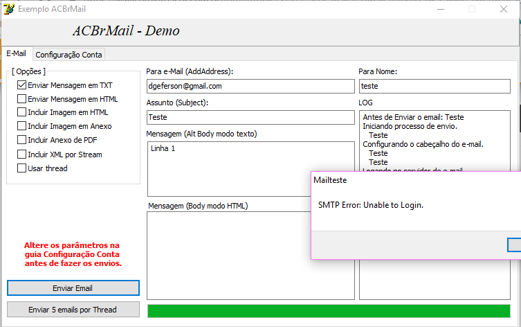 Erro estranho ao tentar enviar e-mail do Uol com o ACBrMail - ACBrTCP -  Projeto ACBr