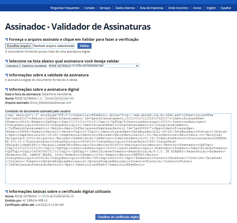 Verificar Autenticidade da NFS-e :: Fiorilli Docs