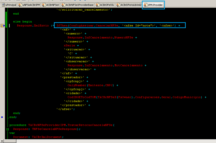 Na procedure TACBrNFSeProviderIPM.PrepararCancelaNFSe - Incluir uses StrUtils.png