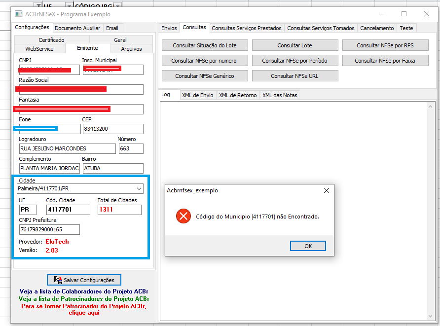 NFSe Elotech - Rejeicao S29 e S3 - ACBrNFSe - Projeto ACBr