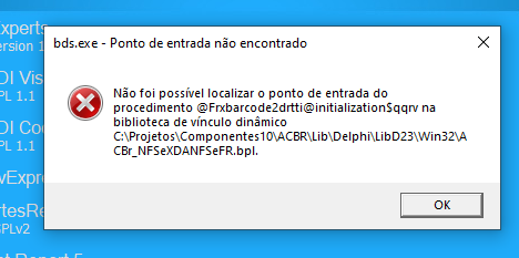 Erro: Não foi possível localizar o ponto de entrada do procedimento