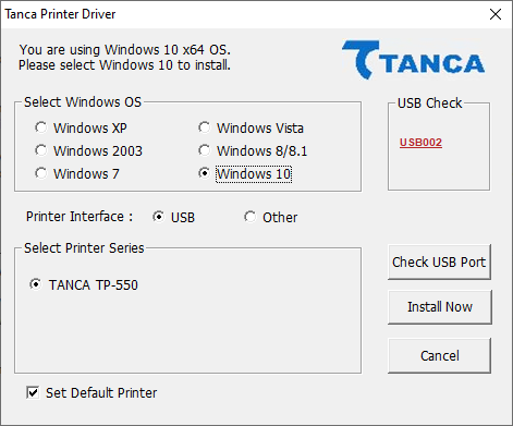 Homologação Da Impressora Térmica TP-550 Tanca - Equipamentos.